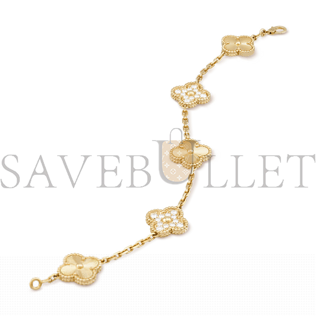 v*n cl*f arpels vintage alhambra bracelet, 5 motifs - yellow gold, Di*m*nd  vcarp4kn00